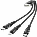 hoco. Cablu de Incarcare 3in1 USB-A la Lightning, Type-C, Micro-USB 12W, 2.4A, 0.25m - Hoco Harbor (X47) - Black (KF239235) - Technodepo