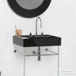 Laufen Kartell By Laufen 60x46 cm-es túlfolyó nélküli mosdó 3 csaplyukkal, bal oldali polccal, fényes fekete H8103350201581 (H8103350201581)