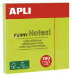 APLI Öntapadó jegyzettömb, 75x75 mm, 100 lap, APLI "Funny", neon zöld (LNP11899) - bestoffice