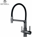 Getwell Pelikan-L, két karos, 3 utas, kihúzható zuhanyfejes Konyhai Csap Víztisztítókhoz Antracit (GunGrey) színben (GW241GG)
