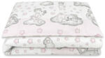 Qmini - lenjerie junior cu 2 piese, din bumbac certificat oeko tex standard 100, 140 x 200 cm, teddy bear with pink heart Lenjerii de pat bebelusi‎, patura bebelusi