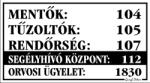  Mentők Tűzoltók Rendőrség Segélyhívó Központ Orvosi ügyelet Telefonszámok Tábla Matrica