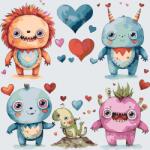  Festés számok szerint - Cuki szörnyek Méret: 50x50cm, Keretezés: Keret nélkül (csak a vászon)