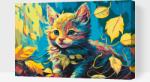  Festés számok szerint - Cica levelekkel Méret: 40x60cm, Keretezés: Keret nélkül (csak a vászon)