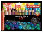 STABILO Creioane colorate STABILO Woody 3 în 1 ARTY - creioane colorate, creioane acuarelă, creioane cerate - 10 buc + ascuțitoare