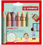 STABILO Creioane colorate, acuarelă și creioane cerate - STABILO woody 3 în 1 - pachet de 6 bucăți cu ascuțitoare
