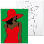 Számfestő Piros ruhás nő - előrerajzolt élményfestő készlet (elmenyfesto009)