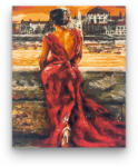 Számfestő Elegáns piros ruhás nő - előszínezett számfestő készlet (40x50cm) (R43115-134-6)