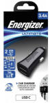 Energizer autós töltő, 3, 4A, 2 USB, Type C kábellel, fekete