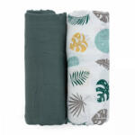  P&M Bambusz muszlin 2db-os kifogó szett 120×120 cm - Misty Green Leaves - babastar