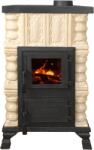 eSemineu Premium Junor CremRustic 3R terracotta stove with hob and glass firebox door 6kW
