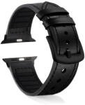 Apple Watch bőr szíj, 38/40 mm, fekete, nemesacél csattal