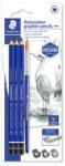STAEDTLER Grafitceruza készlet, akvarell, ecsettel, hatszögletű, STAEDTLER "Mars Lumograph Aquarell 100A", 3 különbözõ keménység (4 db) (TS100ASBK4)