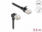Delock Cablu de retea RJ45 Cat. 6A S/FTP Slim unghi 90 grade jos/drept 0.5m Negru, Delock 80304 (80304)