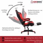 Herzberg gamer és irodai szék kihajtható lábtartóval, piros (78785)