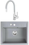 FERRO Set chiuveta Ferro granit gri , 1 cuva 580x480 cu baterie flexibila Ferro gri (DRGM1/48/58GA+BZA4S)