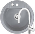 FERRO Set Chiuveta Ferro Mezzo II Rotunda cu o cuva Ø 51 cm, gri si Baterie Ferro Zumba - baterie stativa bucatarie cu pipa flexibila, alb (DRGM1/51GA+BZA4W)