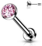  Push-in labret titánból, beágyazott kővel Pink