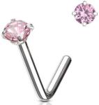  Orr piercing hajlított Ezüst színű, pink kővel