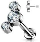  Push-in labret titánból, 3 kővel Átlátszó