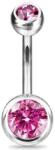  Köldök piercing titánból, Pink kövekkel