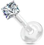  Labret PTFE ezüst szárral, szögletes kövel