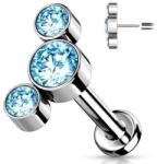  Push-in labret titánból, 3 kővel Tűrkíz