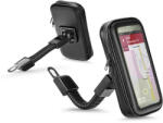  Univerzális kerékpárra/motorkerékpárra szerelhető, por- és cseppálló telefontartó 5.5-6.3'' méretű készülékekhez - fekete