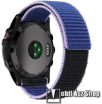  Okosóra szíj - szövet, tépőzáras, 230mm hosszú, 26mm széles QUICKFIT csatlakozó - FEKETE / KÉK - Garmin Fenix 3 / 3 HR / 5X / 5X Plus / 5X Plus Sapphire / 6X / 6X Sapphire / 6X Pro / 6X Pro Solar / 6X