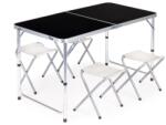 Modern Home Összecsukható kemping asztal 4 túrista székkel, állítható magassággal (119.5x60x61-69.5cm) álló szett, fekete