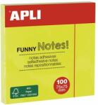 APLI Öntapadó jegyzettömb, 75x75 mm, 100 lap, APLI "Funny", neon sárga (100 lap) (LNP11897)
