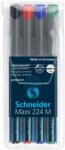 Schneider Alkoholos marker készlet, OHP, 1 mm, SCHNEIDER "Maxx 224 M", 4 különbözõ szín (4 db) (TSC224V4)