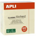 APLI Öntapadó jegyzettömb, 75x75 mm, 400 lap, APLI "Classic", sárga (400 lap) (LNP11597)