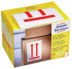  Etikett címke, piktogram álló helyzetet jelző nyílak 74 x100mm, tekercses, 200 címke/doboz, Avery piros