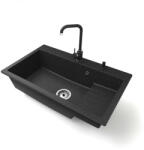  Gránit mosogatótálca NERO Boss + Steel csaptelep + adagoló + dugókiemelő (fekete)