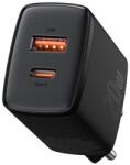 Baseus Hálózati töltő adapter, 20W, USB aljzat, USB Type-C aljzat, gyorstöltés, PD 3.0, QC 3.0, Baseus Compact, fekete (RS109416) (RS109416)
