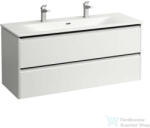 Laufen Palace 120 cm-es 2 csaplyukas mosdó és alsószekrény kombináció 2 fiókkal, fekete fogantyúval, matt fehér H8617092601071 (H8617092601071)