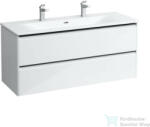 Laufen Palace 120 cm-es 2 csaplyukas mosdó és alsószekrény kombináció 2 fiókkal, fekete fogantyúval, fényes fehér H8617092611071 (H8617092611071)