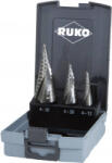 RUKO 101026RO HSS fokozatfúró készlet, 3 részes, 4 - 12 mm, 4 - 20 mm, 4 - 30 mm, 3 oldalú szár