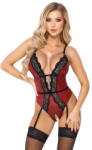 Abierta Fina Crotchless Body with Removable Suspenders 2643456 Red-Black L