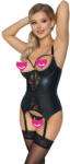 Abierta Fina Matte Look with Lace Suspender Shirt & Crotchless Thong Set 2633035 Black 75B/S