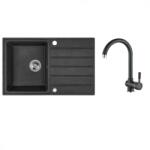 Laveo MARGARITA szemcsés fekete szett álló csappal, automata dugókiemelős, helytakarékos szifonnal (SRMA_711T) - watermarkt