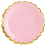 Partydeco Papírtányér 18cm 6db Rózsaszín, Arany szegéllyel (LUFI665154)