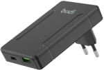 budi univerzális fali töltő, USB + USB-C, PD 65W + EU/UK/US/AU adapterek (fekete)