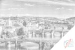  PontPöttyöző - Prágai panoráma Méret: 40x60cm, Keretezés: Fatáblával, Szín: Zöld