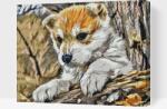  Festés számok szerint - Erdőben játszó kölyökkutya Méret: 40x50cm, Keretezés: Műanyagtáblával