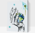  Festés számok szerint - Bolygó egy női kézben Méret: 40x60cm, Keretezés: Kartonlemezen