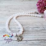 Kristály Jóga Shop Fehér achát 8 mm-es ásvány gyöngysor, lótusz medállal