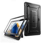 Samsung Tab A8 10.5 (2021) SM-X200 / X205, Műanyag hátlap védőtok + képernyővédő, közepesen ütésálló, kitámasztóval, SupCase Unicorn Beetle Pro, fekete