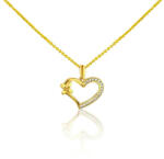 Ékszerkirály 14k arany medál, kristályos szív, négylevelű lóherével (AM077)